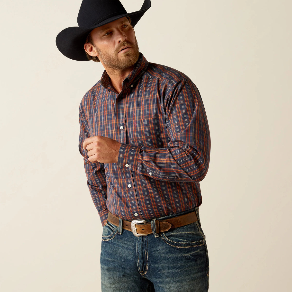 Ariat Mns Wrinkle Free Iker LS Shirt Navy