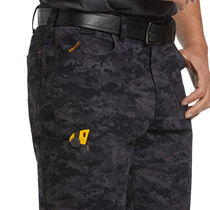 Ariat Mns Rebar Durastretch Made Tough Short Black Digi Camo - EOFY Sale