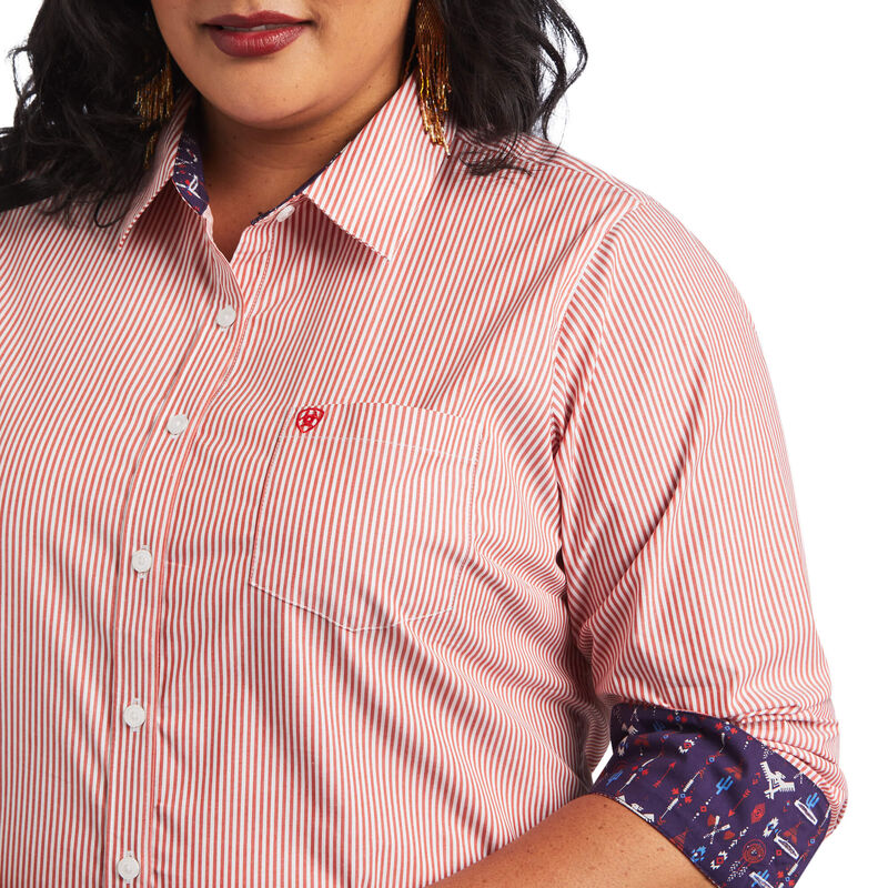 Ariat Wms REAL Kirby Stretch LS Shirt Poppy Red/ White Stripe - Black Friday Sale
