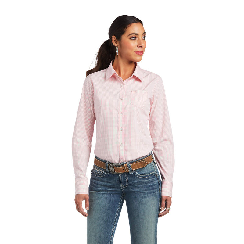 Ariat Wms REAL Kirby Stretch LS Shirt Bridle Rose/White Gingham Check