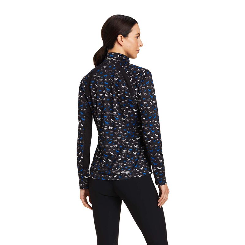 Ariat Wms Sunstopper 2.0 1/4 Zip LS Baselayer Black Busy Pony Print