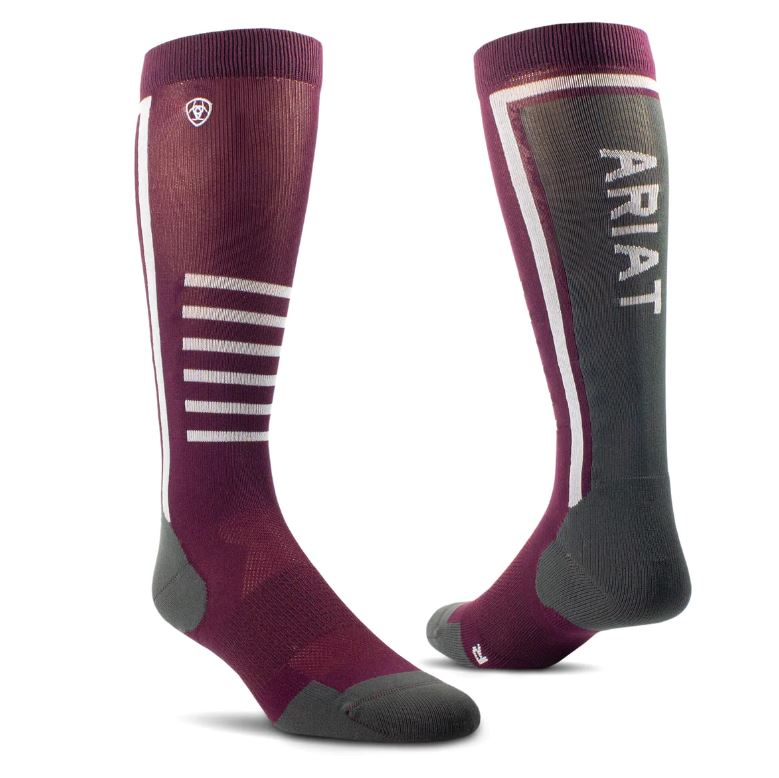 Ariat Uni Ariattek Slimline Performance Socks Mulberry/Ebony