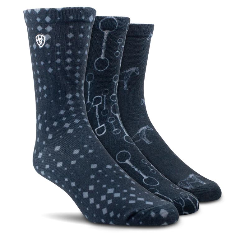 Ariat Wms Novelty Crew Socks Navy Raining Bits