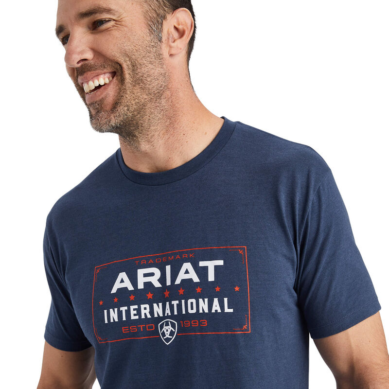 Ariat Mns Western Lockup SS T Shirt Navy Heather - New Year Sale