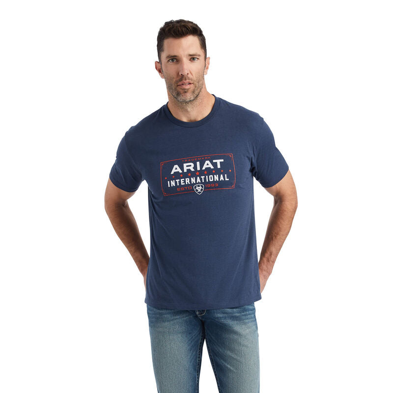Ariat Mns Western Lockup SS T Shirt Navy Heather - New Year Sale