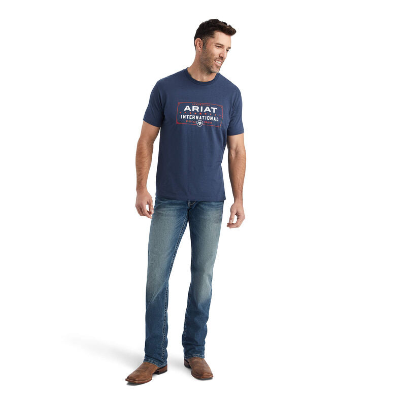 Ariat Mns Western Lockup SS T Shirt Navy Heather - New Year Sale