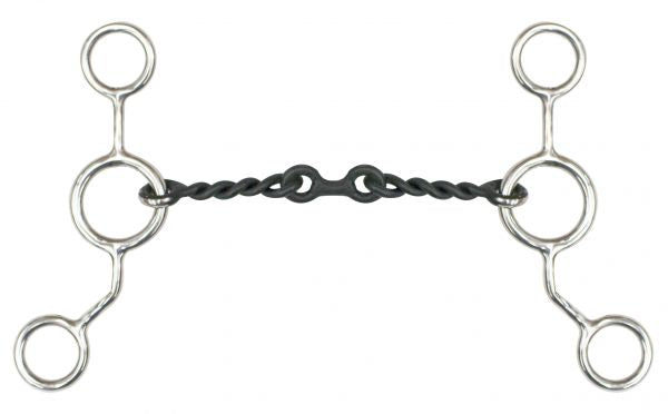 Showman Stainless Steel JR Cowhorse Snaffle Bit with 6in Cheeks 5in Sweet Iron Twisted Mouth and Dog Bone Center