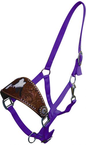 Showman Nylon Bronc Halter with Cut Out Hair on Cowhide Barrel Racer