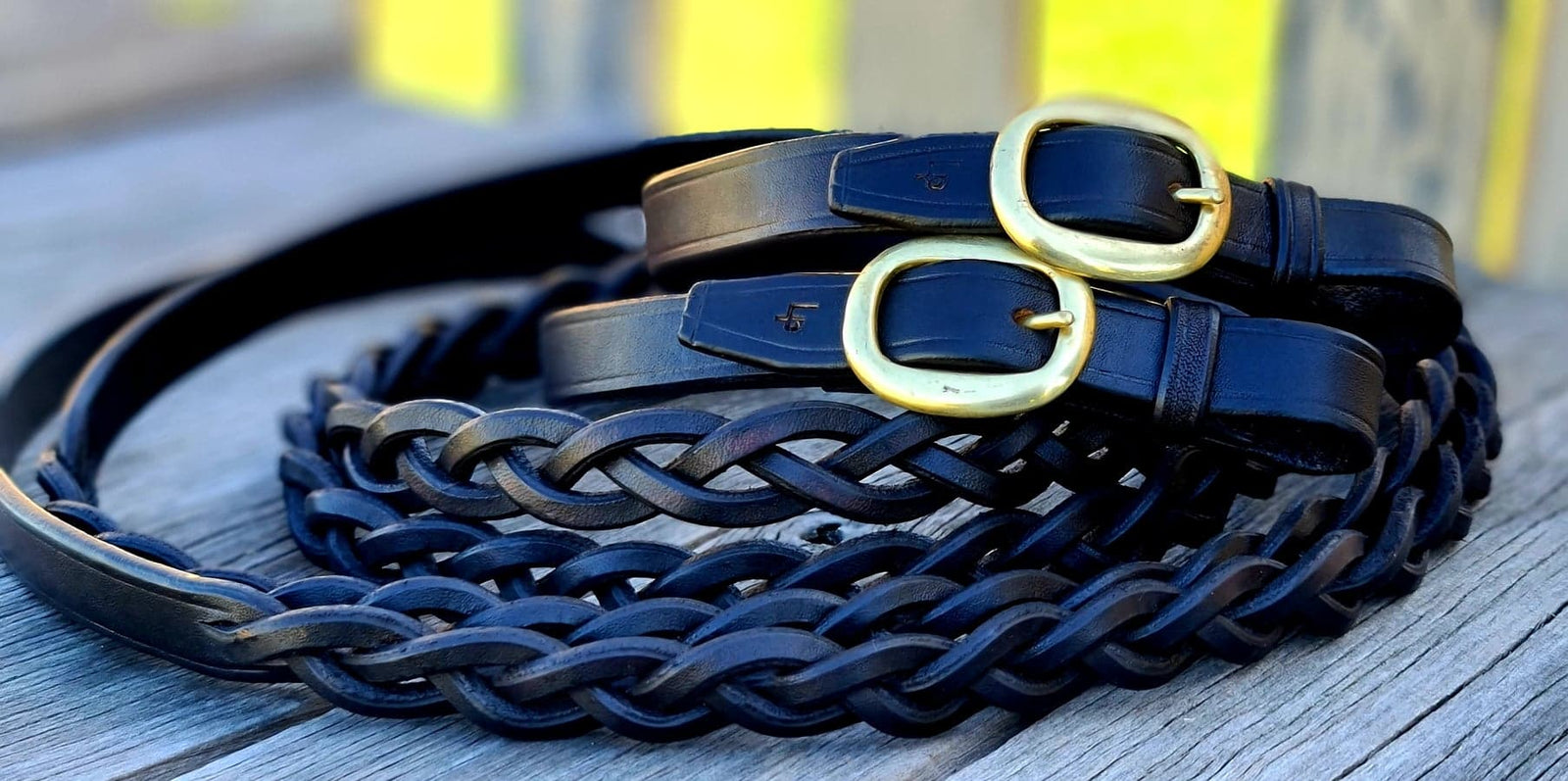Secret Plait – Hand Stitched and Plaited Leather Show Split Rein-Dark Brown