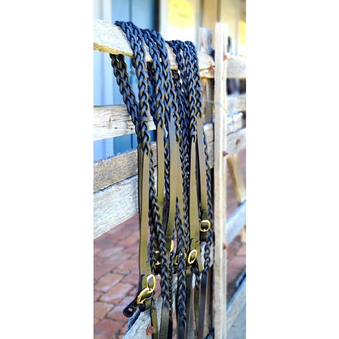 Secret Plait – Hand Stitched and Plaited Leather Show Split Rein-Dark Brown