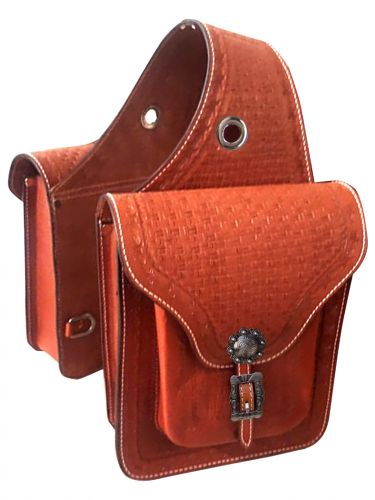 Showman Basketweave Tooled Leather Saddlebag