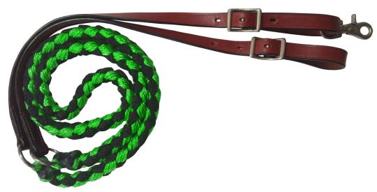 Showman 8Ft Nylon Braided Roping Rein With Leather Ends