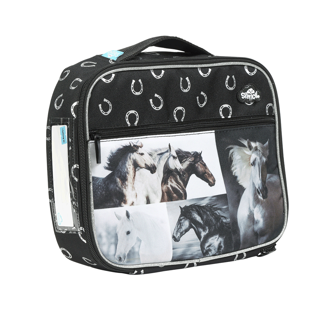 Spencil Big Cooler Lunch Bag - Black and White Horses