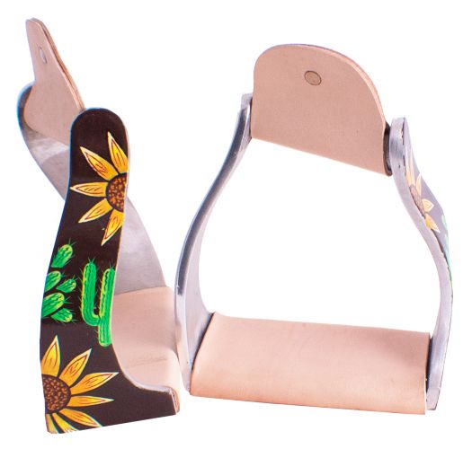 Showman Lightweight Twisted Angled Aluminium Stirrups with Sunflower and Cactus Overlay