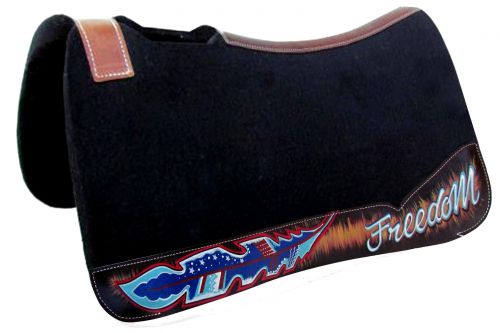 Showman 31 x 32 Black Felt Pad with Freedom Feather Painted Wear Leathers