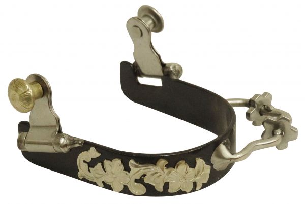 Showman Ladies Black Steel Bumper Rowel Spur with Silver Overlays