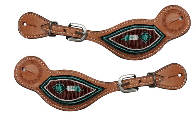 Showman Arg Cow Leather Spur Straps With Beaded Inlay