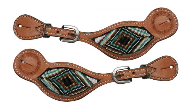 Showman Arg Cow Leather Beaded Spur Straps