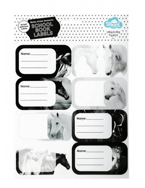 Spencil Book Label - Black and White Horses