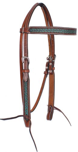 Showman Leather Bridle with Turquoise Tooling
