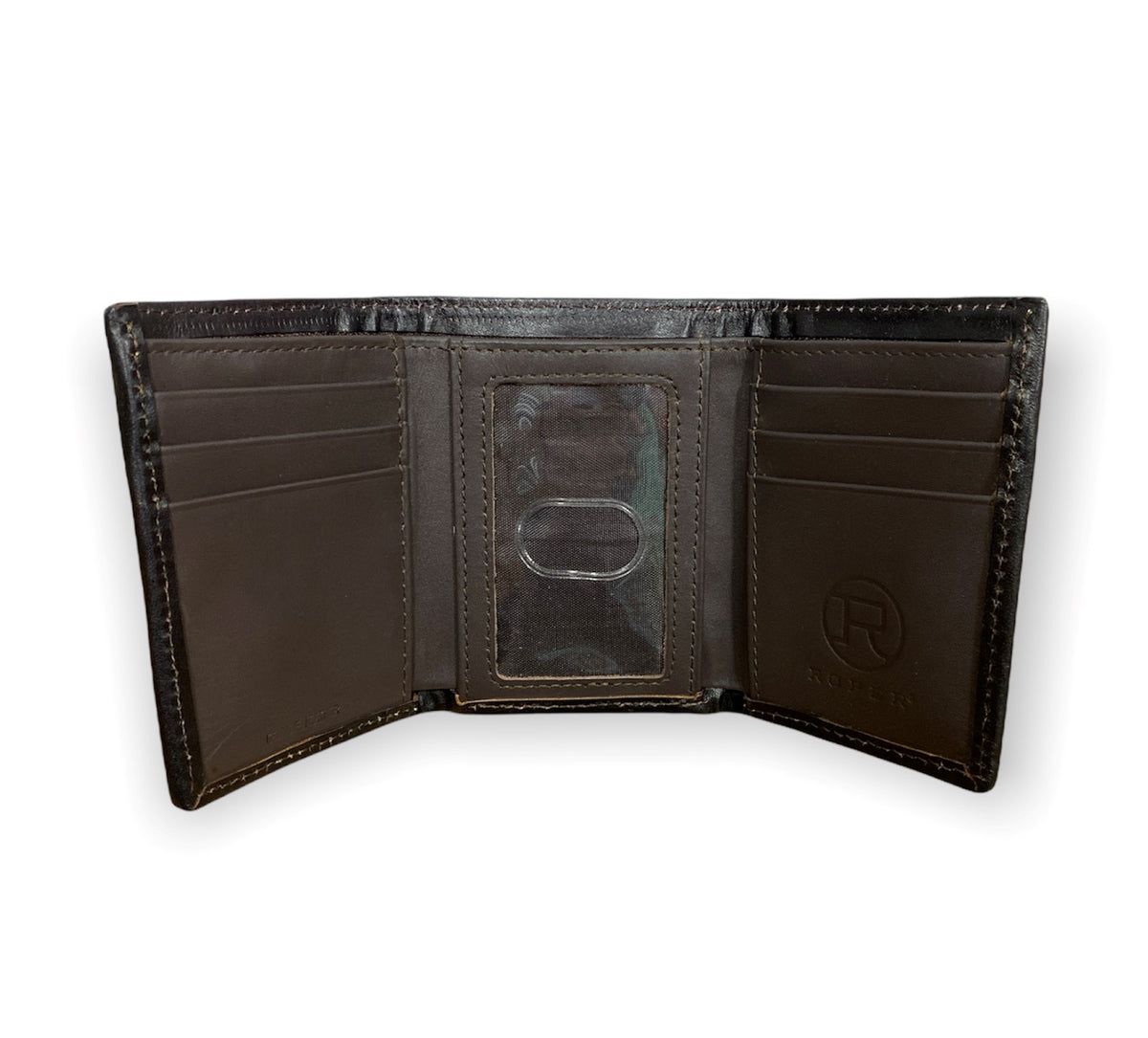 Roper Wallet - Tri-fold Tooled Leather Dark Brown