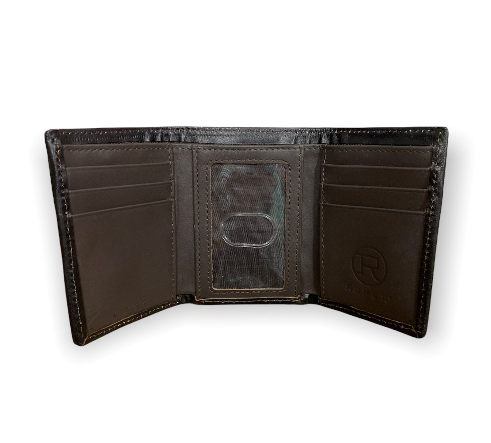 Roper Wallet - Tri-fold Tooled Leather Dark Brown