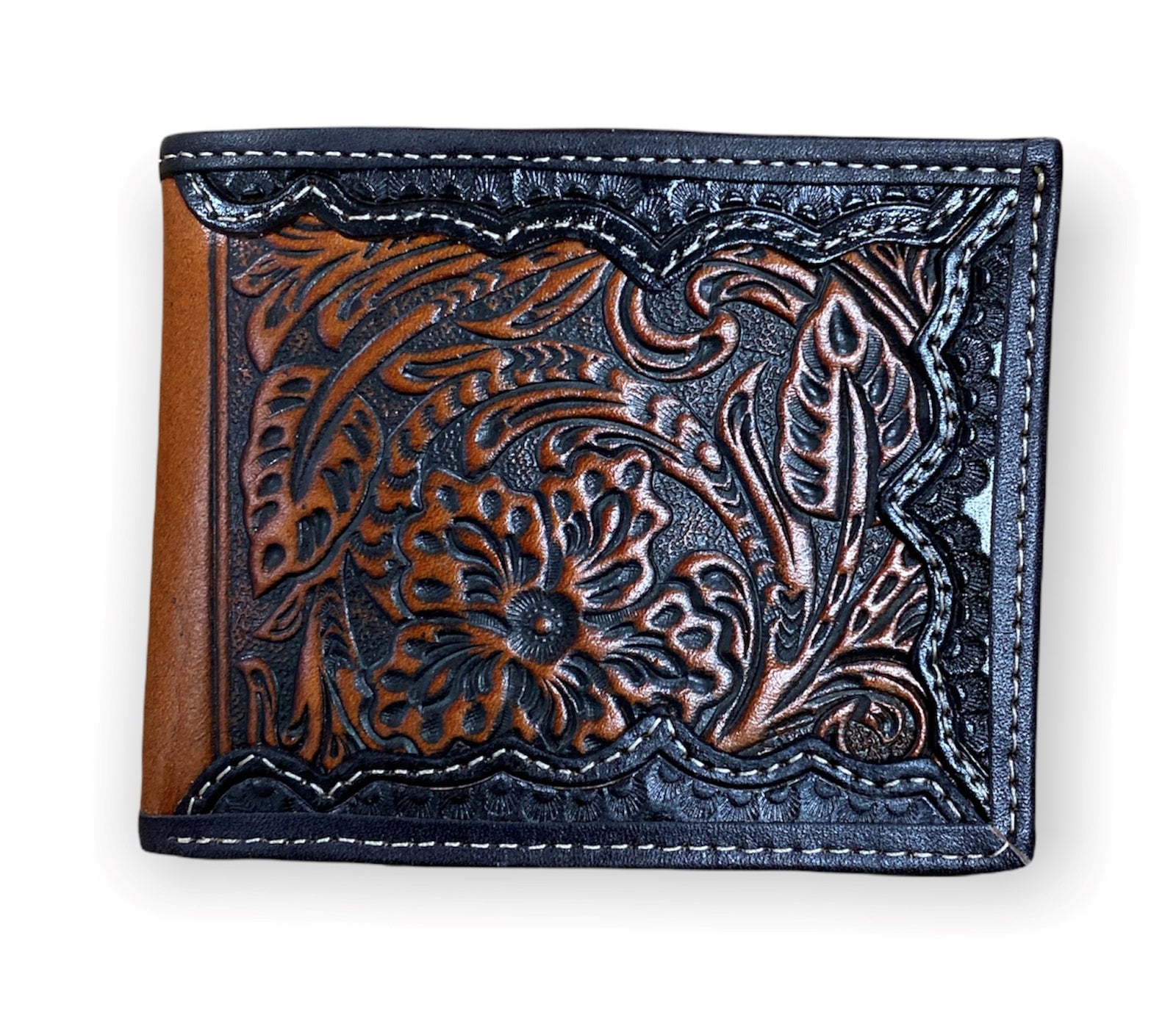 Roper Wallet - Bi-fold Tooled Leather Dark Brown