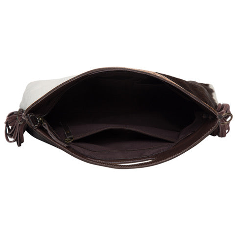 The Design Edge Cusco Tooling Leather Cowhide Bag with Fringes