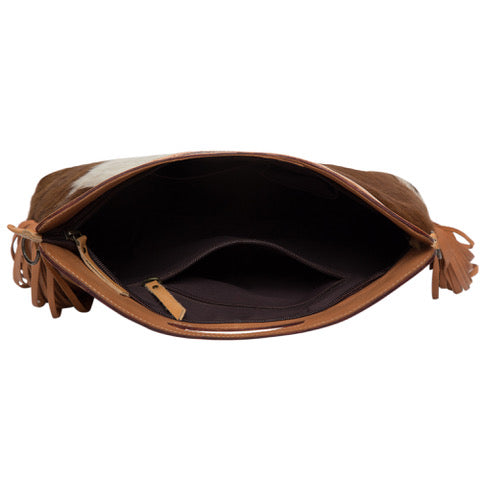 The Design Edge Cusco Tooling Leather Cowhide Bag with Fringes
