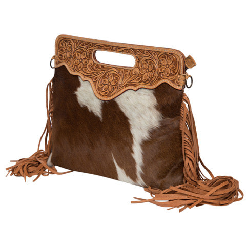 The Design Edge Cusco Tooling Leather Cowhide Bag with Fringes