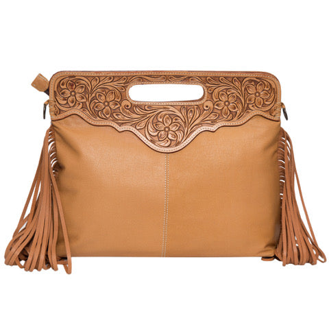 The Design Edge Cusco Tooling Leather Cowhide Bag with Fringes
