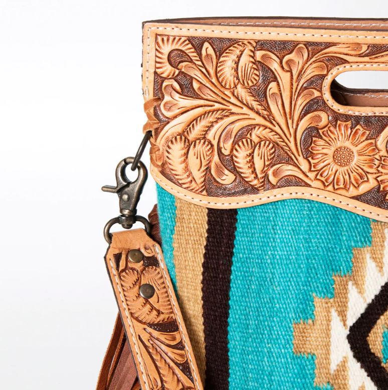 American Darling Saddle Blanket Tooled Fringe Handbag