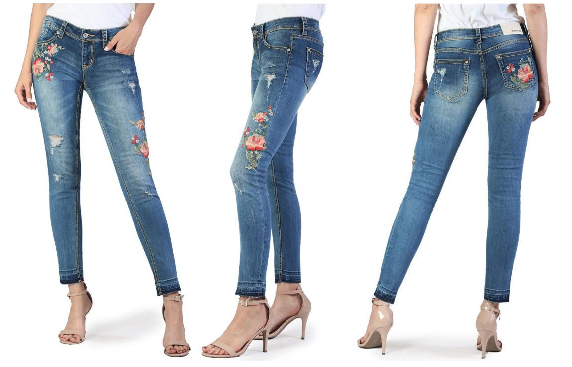 Grace In La Distressed Floral Detail Skinny Jeans - CLEARANCE