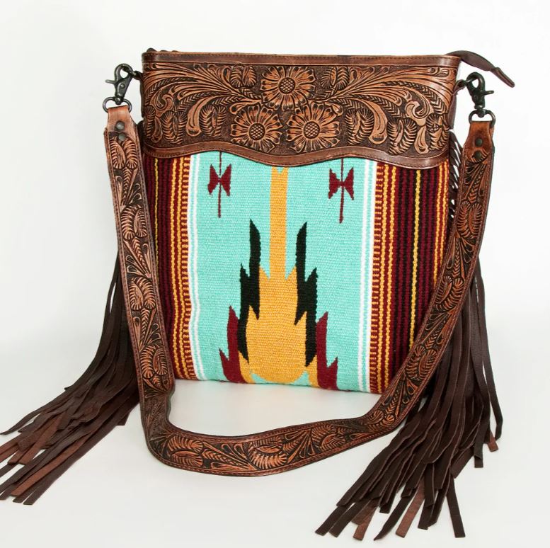 American Darling Saddle Blanket Tooled Fringe Handbag - Black Friday Sales