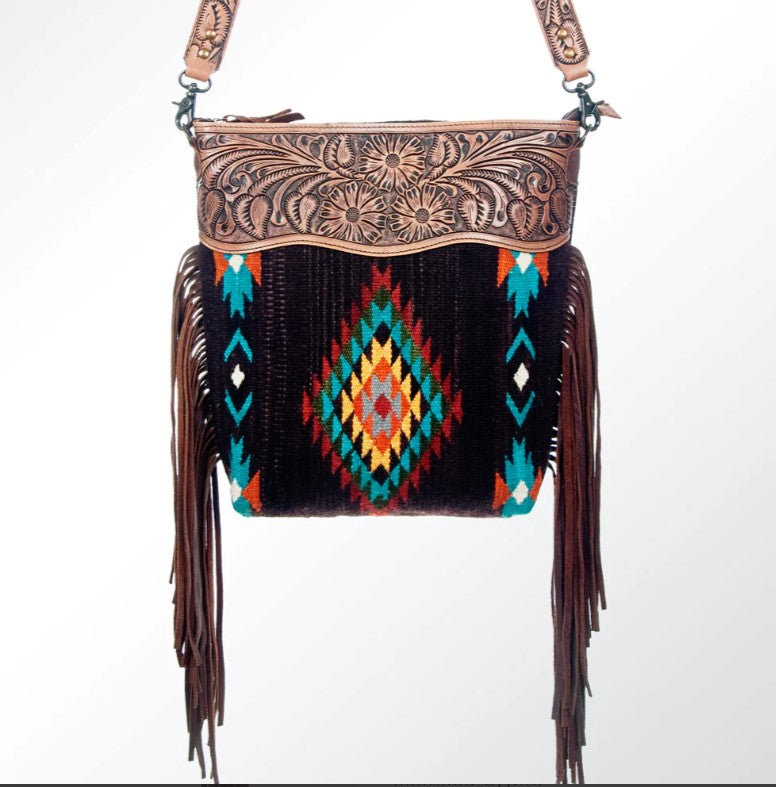 American Darling Saddle Blanket Leather Tooling Tote
