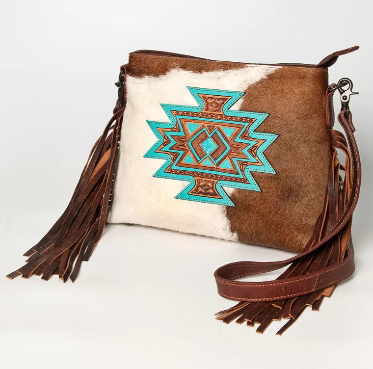 American Darling Cowhide Aztec Fringe Clutch