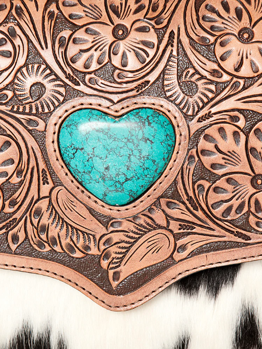 American Darling Turquoise Cowhide Tooled Leather Envelope Clutch