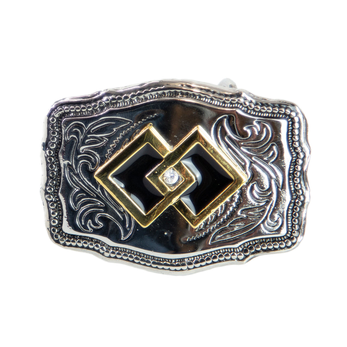 Square Dance Buckle - Black On Silver