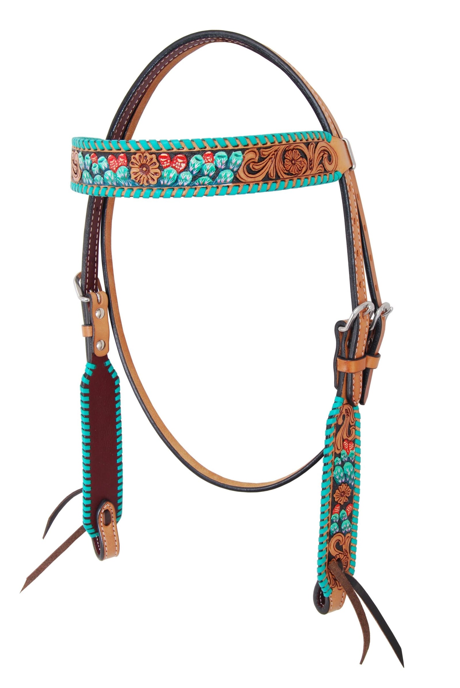 Rafter T Ranch Browband Headstall with Painted Cactus - Black Friday Sales