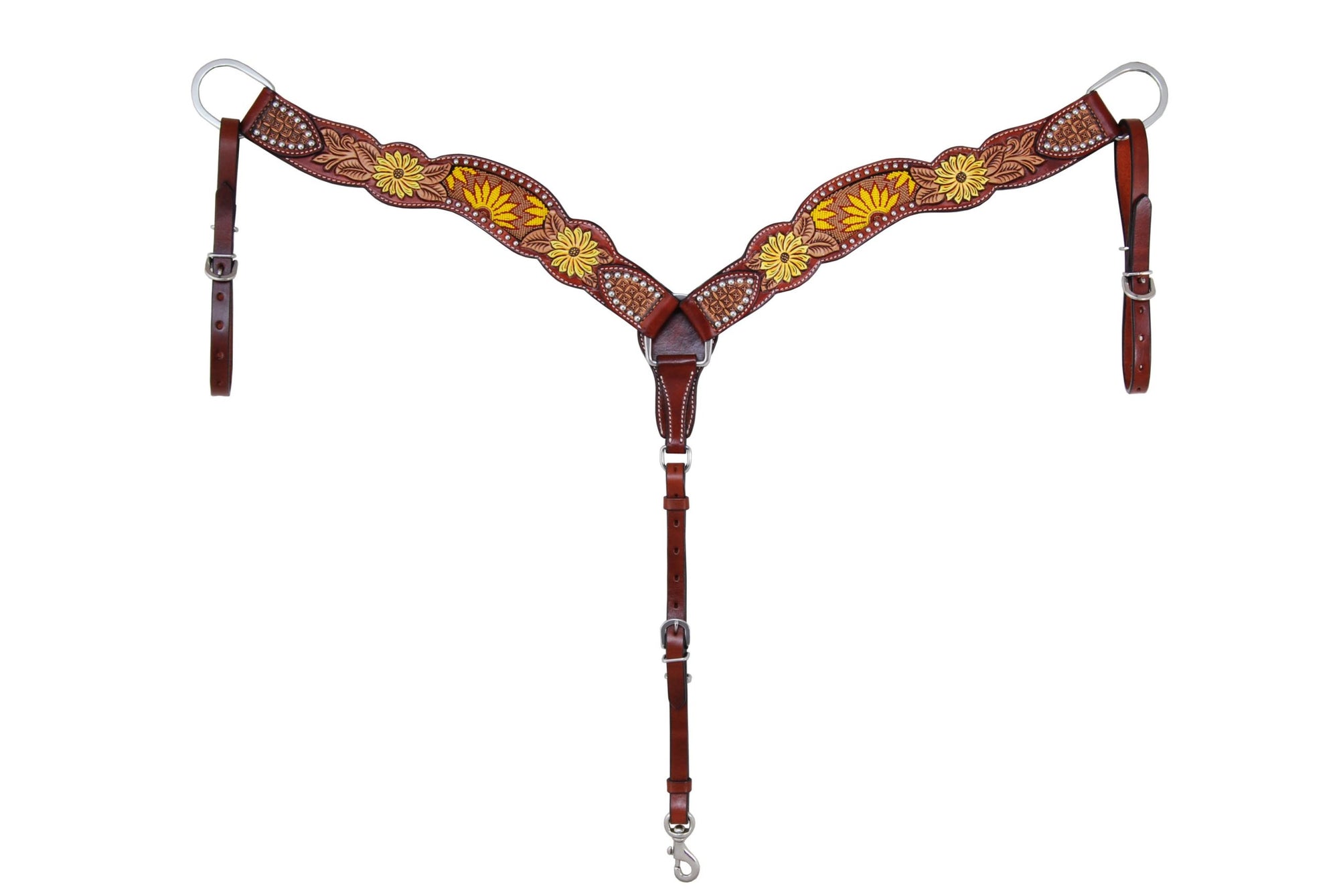 Rafter T Ranch Breast Collar with Tooling Hand Painted Sun Flower