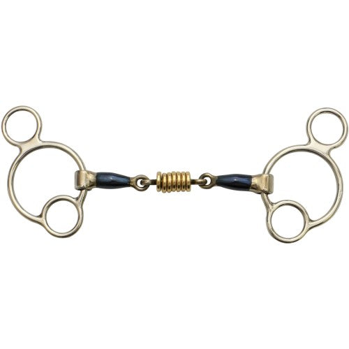 Blue Alloy Dutch Gag Snaffle With Three Rings With Roll