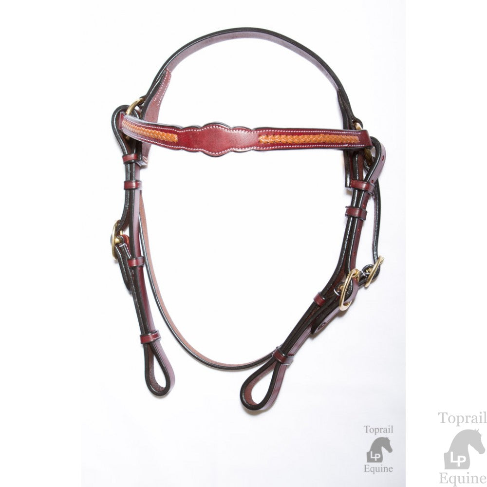 Toprail Leather Bridle Scalloped Browband Light Tan Plait