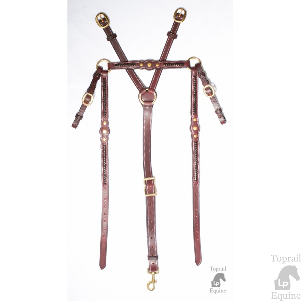 Toprail Leather Show Breastplate With 3 Studs And Dark Plait
