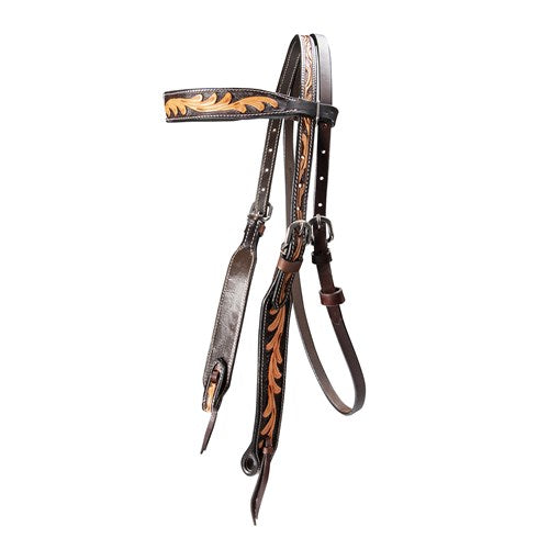 Fort Worth Tooled Leaf Headstall Two Tone