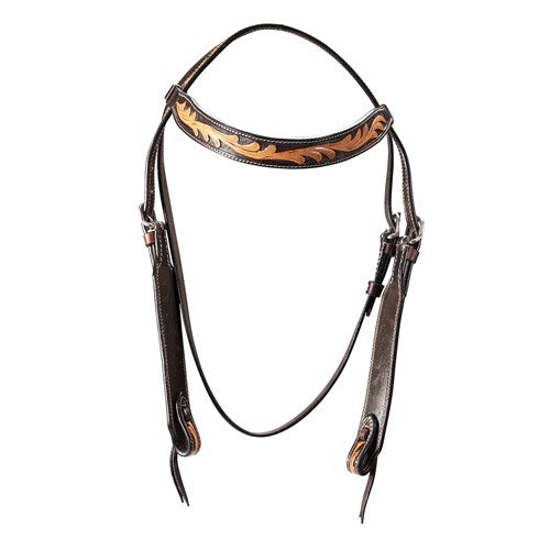 Fort Worth Tooled Leaf Headstall Two Tone