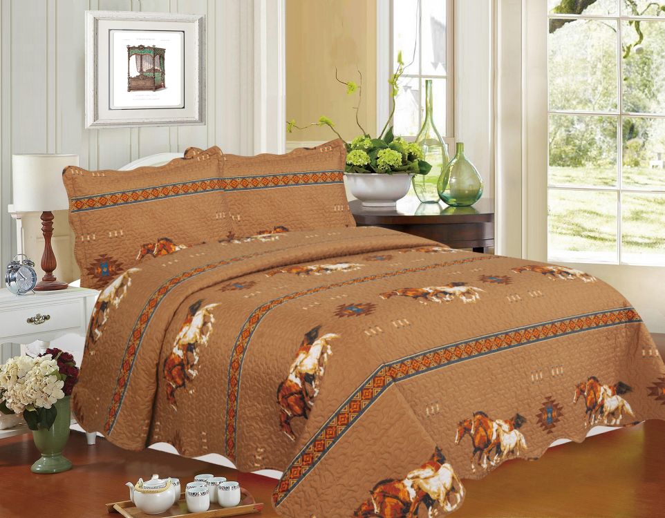 Brown Running Horse King Quilted