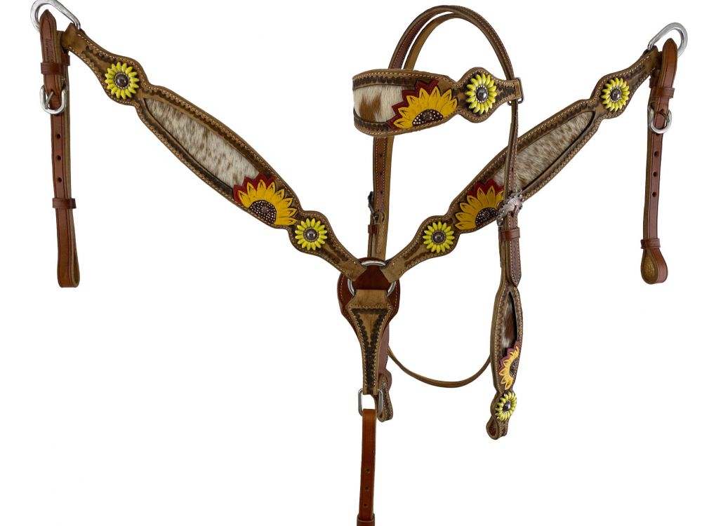 Showman Bridle and Breastplate set with Painted Sunflower Design