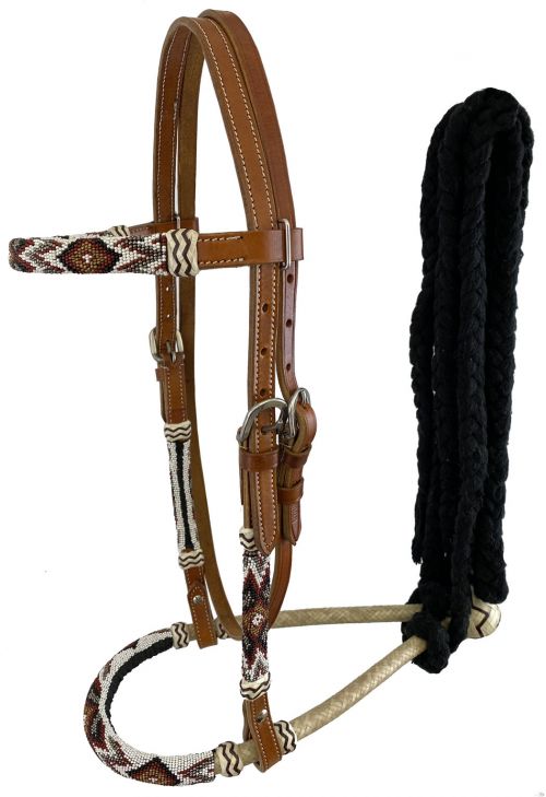 Showman Southwest Design Beaded Bosal Bridle with Reins