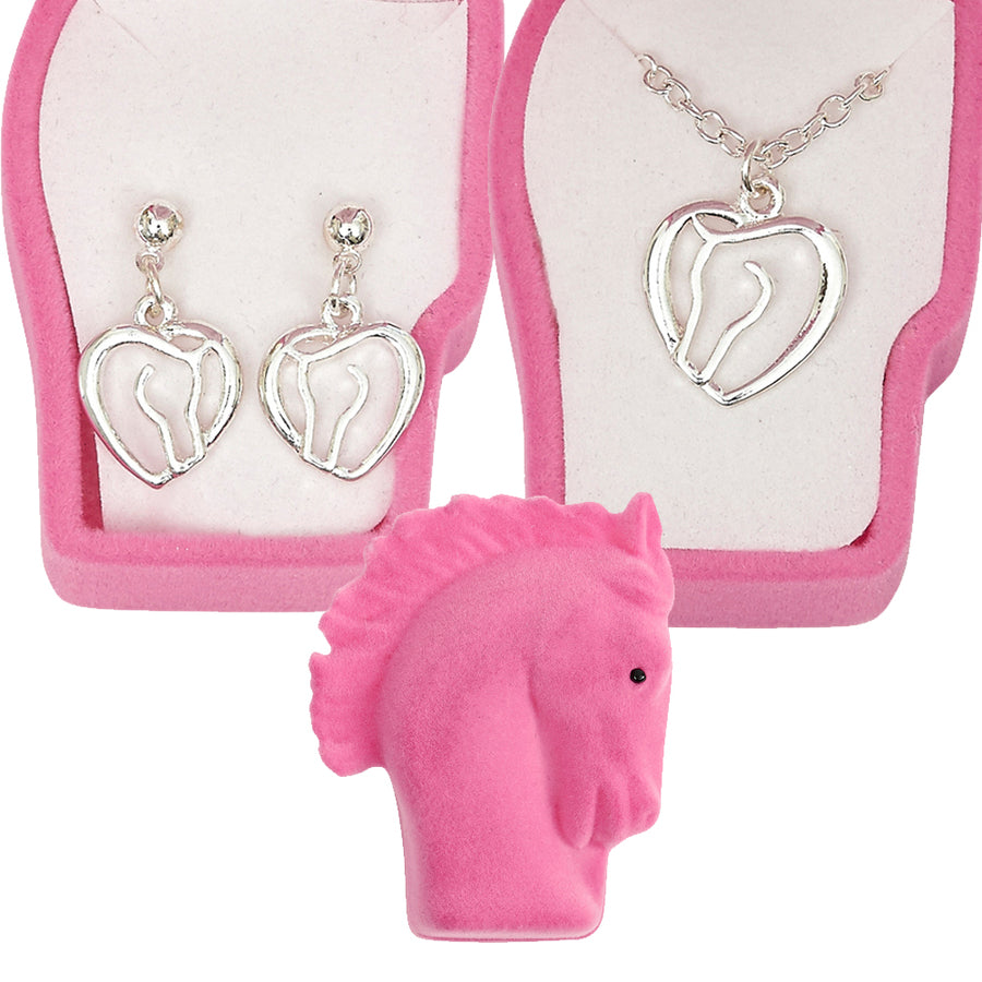 Heart Horse Head Jewelry Set - Earrings And Necklace