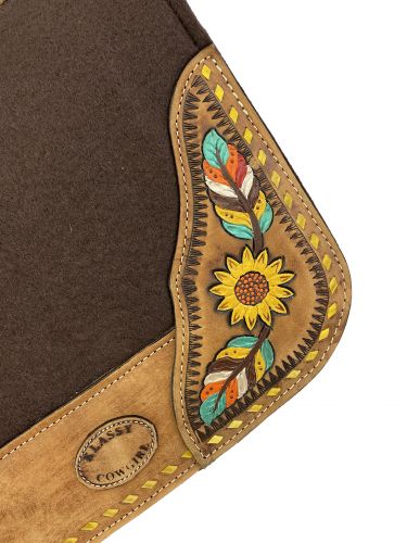 Klassy Cowgirl Brown Felt Pad with Sunflower and Feather Design